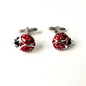 Sterling Silver and Red Enamel  Ladybug Cufflinks